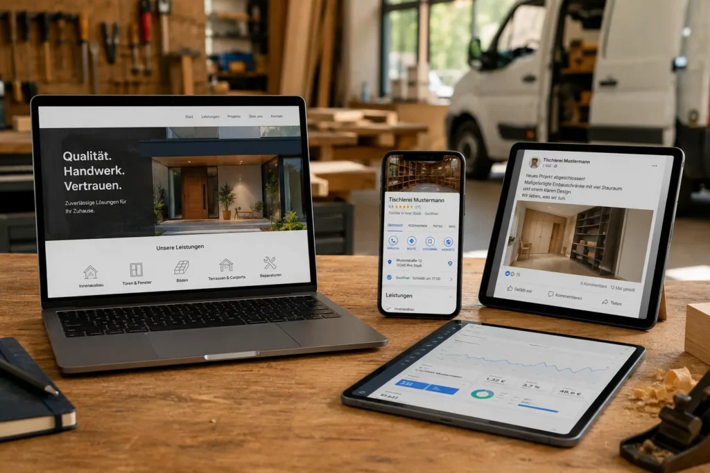 Website, Google und Social Media als Bestandteile von Online Marketing für Handwerker
